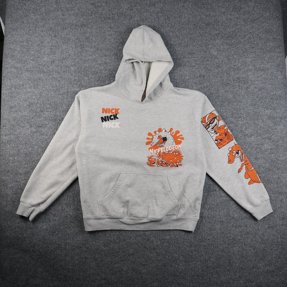 Nickelodeon Hoodie Mens Large Gray Rugrats Hey Arnold 2023 Cartoon Network Retro